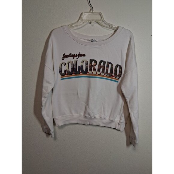 Messy Bun Just Chillin Colorado Crop Sweatshirt Oversized Casual Travel Sz Large - Picture 1 of 8